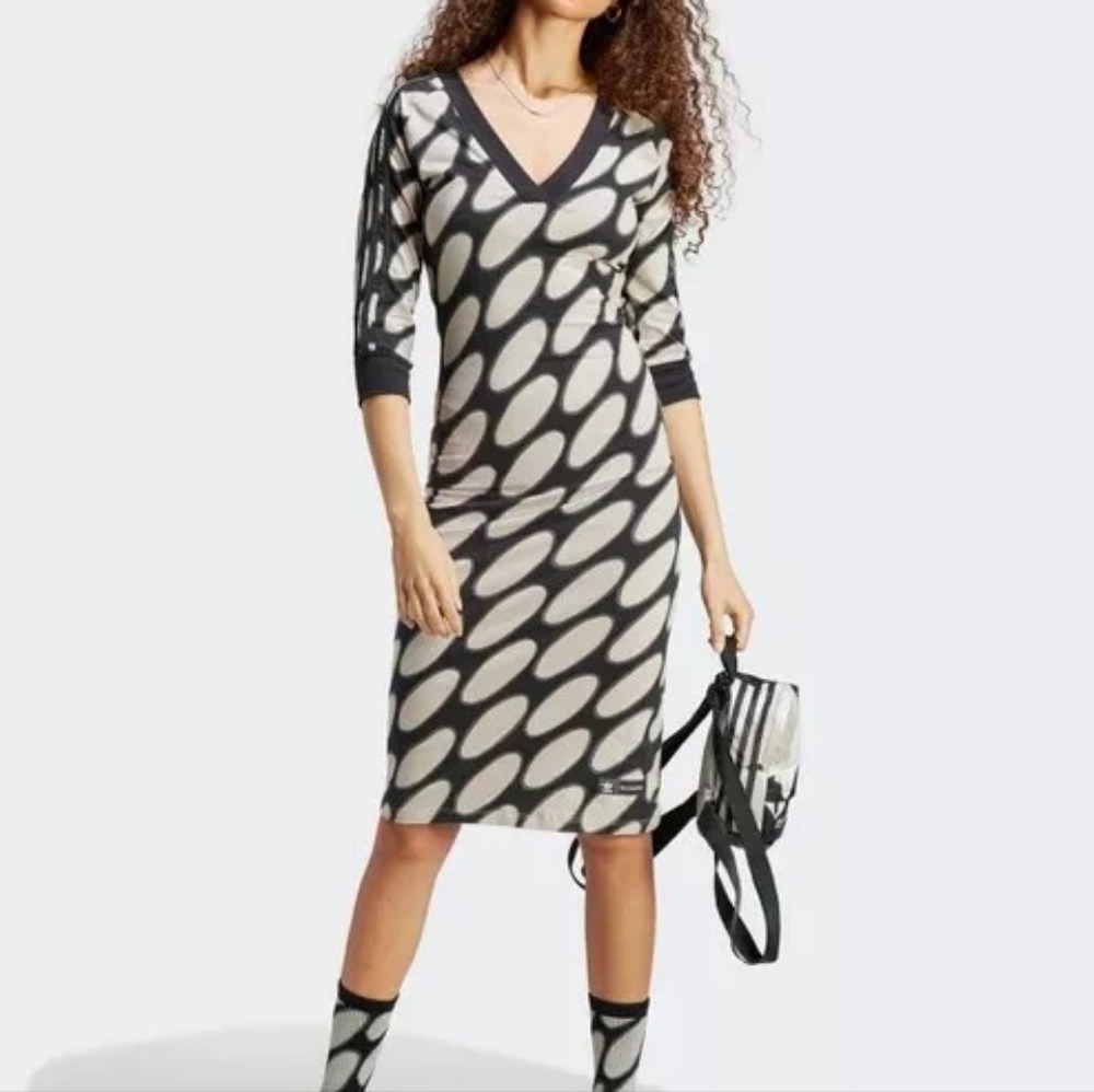 Adidas x Marimekko Tee Dress midi light brown/black Nwt STORE CLOSING
